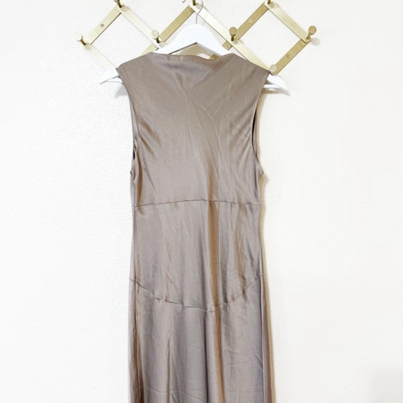 NWT Reformation Dessa Satin Maxi Slip Cowl Bias Neck Dress in Taupe size 10 - Picture 9 of 13
